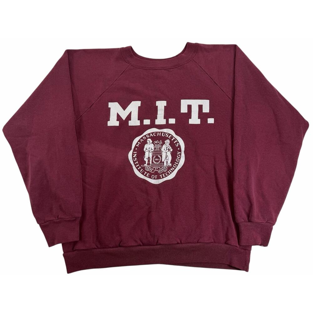Vintage 80s M.I.T. Champion Crewneck Men's Large Red Maroon Pullover Sweatshirt